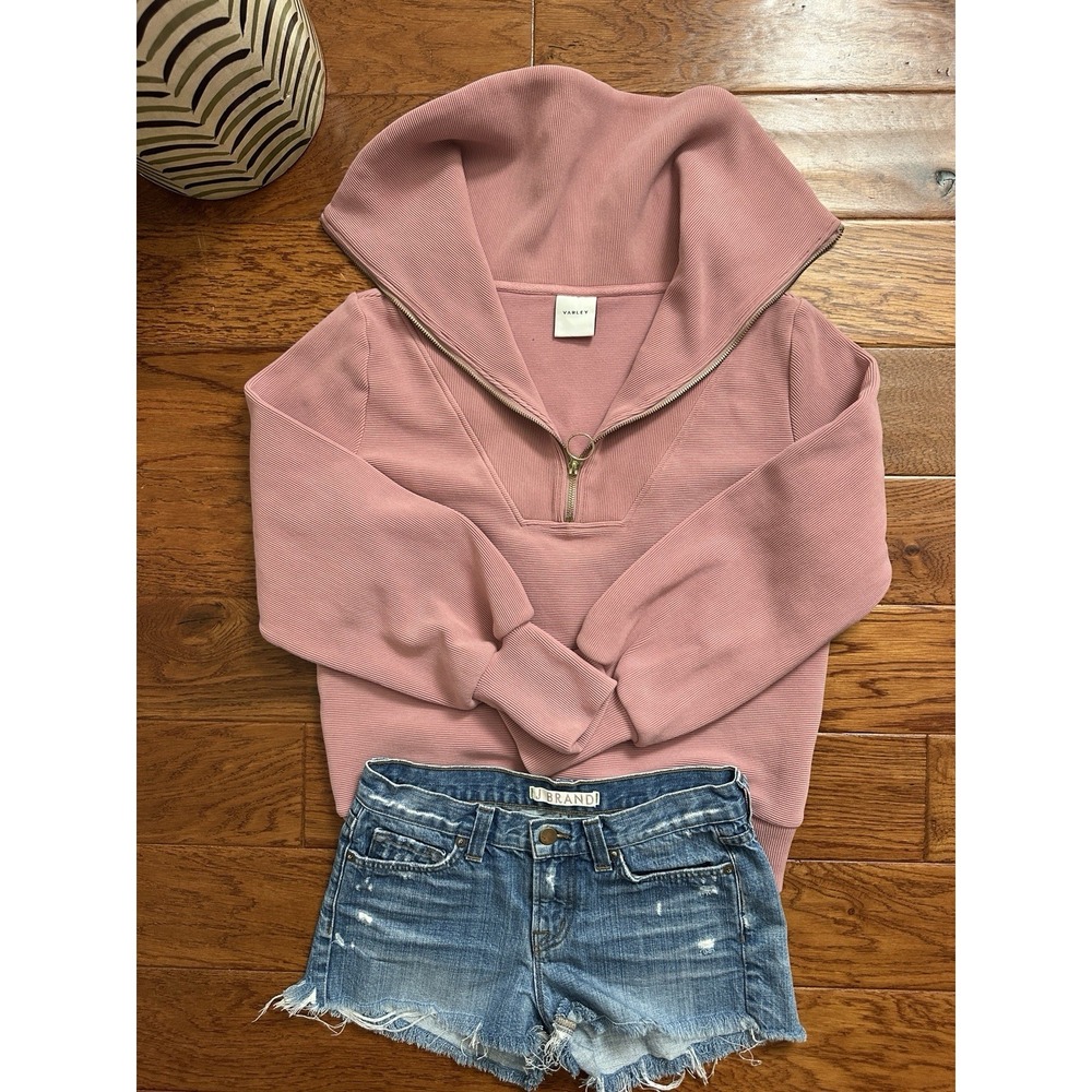 Varley Vine Half Zip Pullover Sweatshirt Small Ottoman Ribbed Dusty Rose Pink